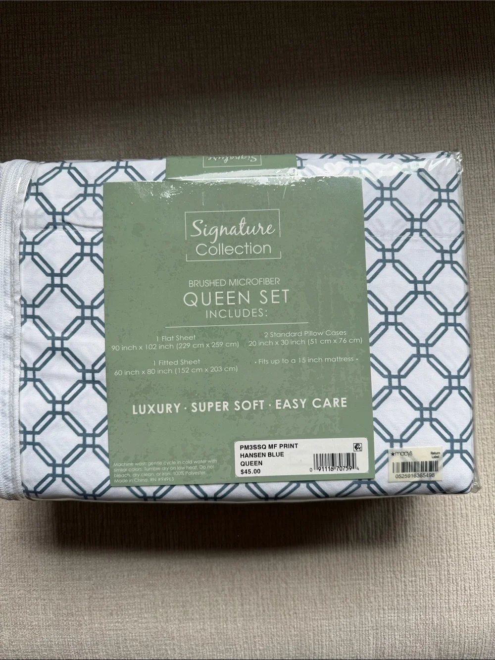 Signature Collection Hansen Blue Queen Sheet Set - Brushed Microfiber